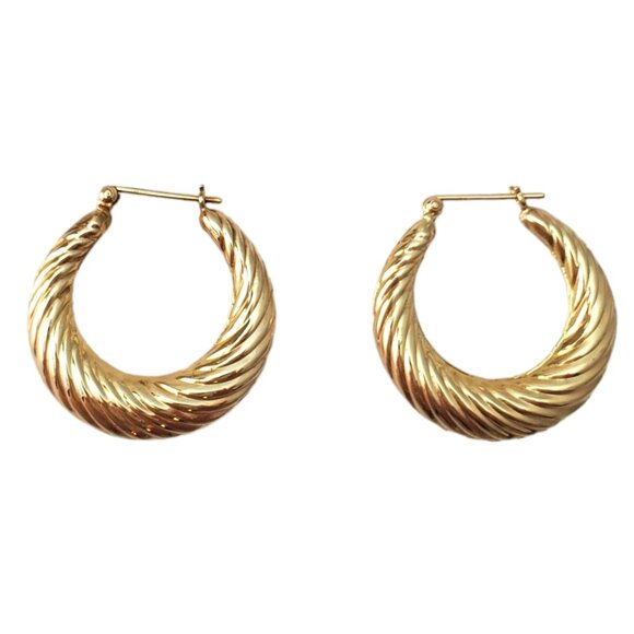 14K Yellow Gold Twist Ribbed Hoop Earrings #18107 - Picture 1 of 10